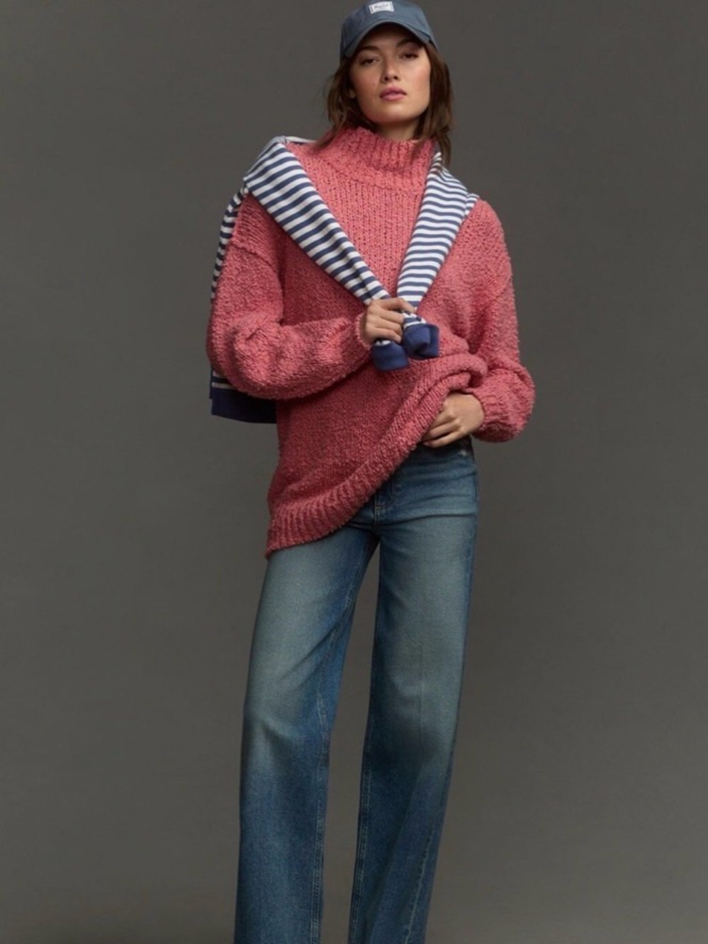 Anthropologie Women's The Need it mock neck knit sweater XL NEW oversized Rose
